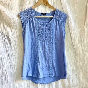 Cupio Periwinkle Blue Embroidered Eyelet Cap Sleeve Top, L